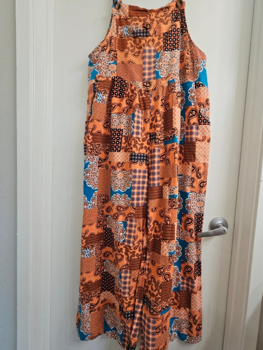 Women's Orange Patchwork Print Tank Top